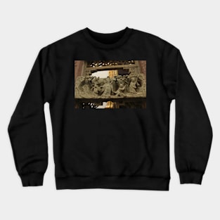 Bas-relief with sculptures of a happy family at Wat Pho, Bangkok, Thailand. Crewneck Sweatshirt